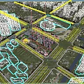 Aerial Planning of Modern Residential District with Sports Field Roads and Green Spaces