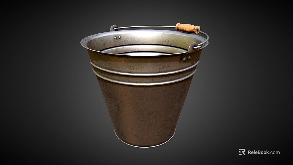 Industrial Equipment Heavy Duty Metal Bucket With Wooden Handle And Rigid Design 3d model 