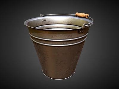 Industrial Equipment Heavy Duty Metal Bucket With Wooden Handle And Rigid Design 3d model