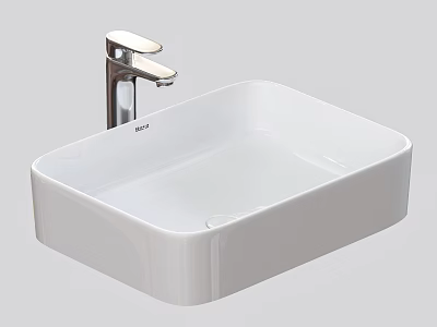 White Square Ceramic Bathroom Wash Basin With Chrome Faucet Modern Design 3d model