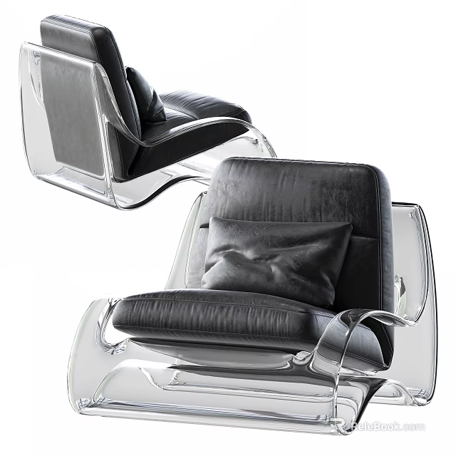 Modern Single Sofa With Black Leather Cushion And Transparent Acrylic Frame 3d model