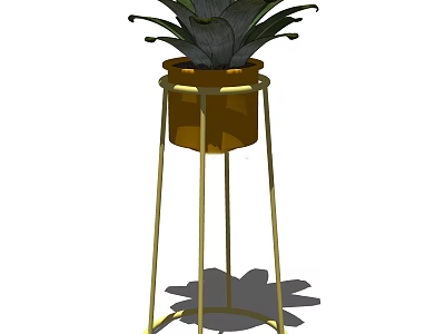 Potted Plant With Large Leaves On Golden Metal Stand For Interior Decor 3d model