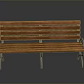 Contemporary Wooden Bench With Slatted Backrest And Sturdy Metal Legs For Indoor Outdoor Spaces