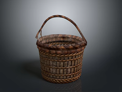 Handwoven Natural Wicker Storage Basket With Curved Handle For Daily Household Use 3d model