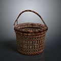 Handwoven Natural Wicker Storage Basket With Curved Handle For Daily Household Use