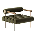 Dark Green Velvet Single Seater Sofa With Wooden Arms And Metal Legs