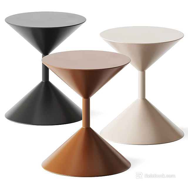 Modern Minimalist Side Tables With Cone Shaped Base In Black White And Bronze 3d model 