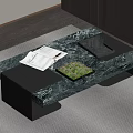 Modern Marble Coffee Table With Black Metal Frame And Decorative Items On Top 3d model