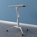 Modern White Adjustable Functional Desk With Square Top And Mobile Wheels 3d model