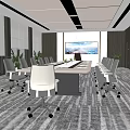 Conference table and chair combination in large conference room 3d model