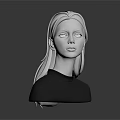 Woman 3D Model Bust with Long Hair and Black Top Against Gray Background