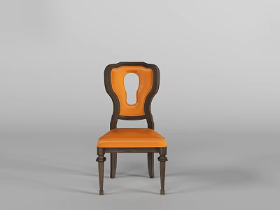 Elegant Dining Chair With Orange Fabric Seat Wooden Frame And Unique Back Design 3d model