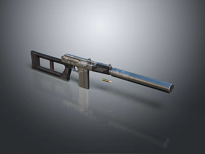 Tactical Weapon With Long Barrel Black Metal Finish And Ergonomic Grip Design 3d model