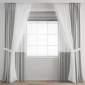 Modern Window Curtains With Black White Chevron Pattern Sheer Panels And Valance 3d model