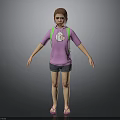 Young Woman Wearing Purple Hoodie Gray Shorts Pink Flip Flops And Green Backpack