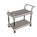 Light Gray Wheeled Side Table With Two Tier Shelves And Decorative Handle