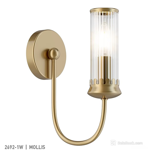 Elegant Brass Wall Sconce With Cylindrical Glass Shade And Modern Design 3d model 
