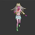 Anime Style 3D Character With Purple Long Hair Red Eyes And White Outfit Running Pose