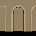 Three Arched And Rectangular Door Frames On Brown Wall With Wooden Floor