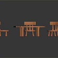 Orange Wooden Round Dining Table And Three Chairs Furniture Set