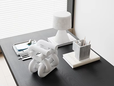 Modern Elegant Decorative Ornament Set With White Sculpture Table Lamp And Pen Holder 3d model