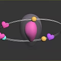 Transparent Heart Shaped Decorative Component With Pink Interior White Ring And Gold Pink Blue Beads