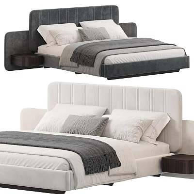 Stylish Double Bed Designs With Upholstered Headboards White Pillows Gray Throws And Nightstands 3d model