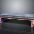 Modern Outdoor Bench With Gray Top And Colorful Spotted Metal Legs Design