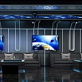 Stylish KTV Lounge with Modern Black Blue Lighting Large TVs and Comfortable Sofas 3d model