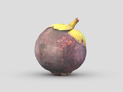 Fresh Ripe Mangosteen with Purple Skin and Green Leafy Calyx on Clean Background 3d model