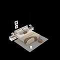 Cozy Modern Double Bed With Nightstand Table Lamp Wall Art And Pendant Lights