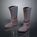 Stylish Gray Tall Fabric Boots With Red Straps And Rubber Sole