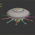 Space Explorer And Extraterrestrial Being By Futuristic Circular Tech Structure With Supports 3d model
