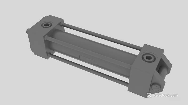 Mechanical Hydraulic Cylinder With Gray Metal Body Piston Rod And Mounting Holes 3d model 
