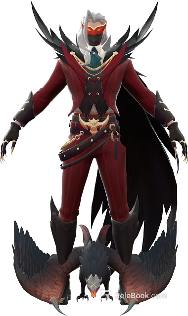 Fantasy Game Character In Red Uniform With Black Accessories 3d model 