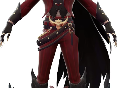 Fantasy Game Character In Red Uniform With Black Accessories 3d model