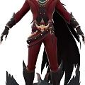 Fantasy Game Character In Red Uniform With Black Accessories