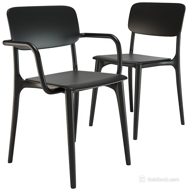 Modern Black Leisure Chairs Set of Two with Armrests and Sleek Contemporary Design 3d model 