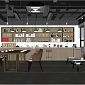 Modern Cafe Interior With Open Layout Bar Counter Seating And Pendant Lights