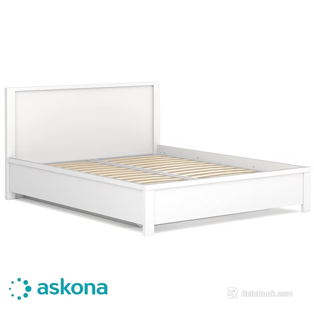 White Double Bed Frame with Simple Design and Wooden Slats for Bedroom 3d model 