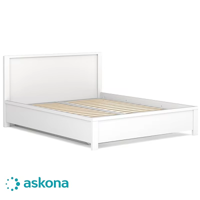 White Double Bed Frame with Simple Design and Wooden Slats for Bedroom 3d model