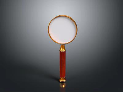 Essential Daily Use Magnifying Glass With Gold Frame And Red Wooden Handle 3d model