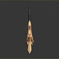 Fantasy Weapon With Curved Black Blade And Orange Decorative Woven Handle