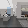 Modern Public Office Space With Open Layout Comfortable Seating Green Plants And Wall Art Decor
