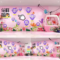 Colorful Photo Check in Spot With Pink Background Balloons Tulips And Decorative Signs