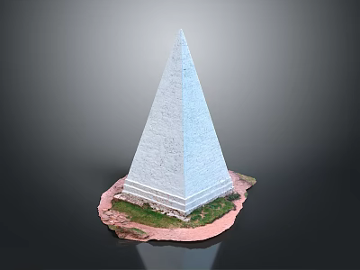 White Pyramid Architectural Structure with Green Grass at the Base and Stone Design 3d model