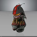 3D Character Biological Head Design With Metal Helmet Sharp Fangs And Colorful Details