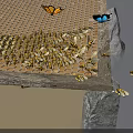 Bees and Butterflies Flying Around Wooden Honeycomb Platform Collecting Nectar