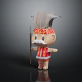 Cartoon Tribal Character Wearing Feather Headdress Holding Spear In Red Golden Patterned Outfit With Mustache