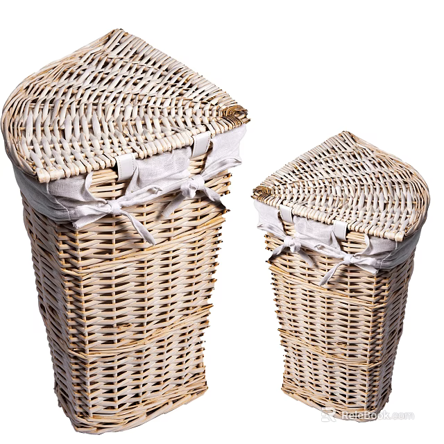 Woven Storage Baskets With Lids White Fabric Straps For Home Organization In Two Sizes 3d model 